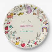 Magische dag katten konijnen eenhoorns kinderen ve papieren bordje (Voorkant)