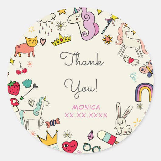 Magische dag katten konijnen eenhoorns kinderen ve ronde sticker (Voorkant)