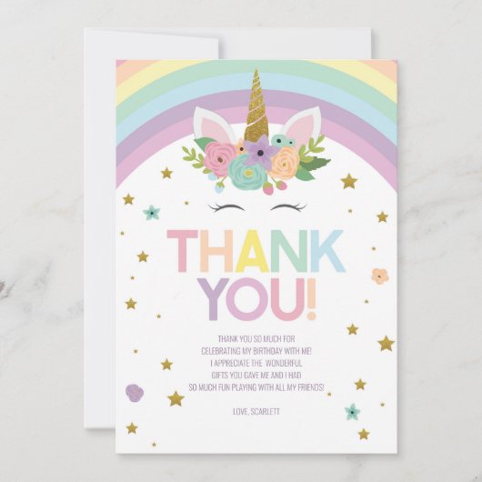 Magische Dag Unicorn en Rainbows Birthday Party Bedankkaart (Voorkant)