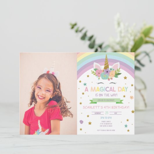 Magische Dag Unicorn en Rainbows Birthday Party Kaart (Staand voorkant)