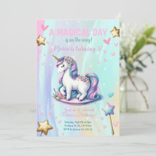 Magische dag Unicorn Kids Verjaardagsfeest Kaart (Staand voorkant)