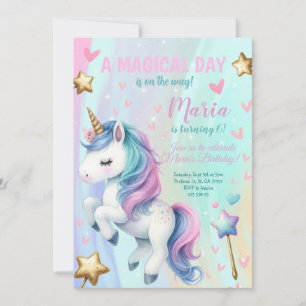 Magische dag Unicorn Verjaardagsfeestuitnodiging Kaart
