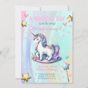 Magische dag Unicorn Verjaardagsfeestuitnodiging Kaart