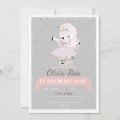 Magische dansende Unicorn Gold Girl 1e verjaardag Kaart (Voorkant)