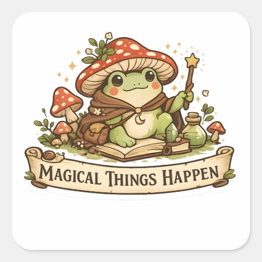 Magische dingen gebeuren Cute Frog Sticker | Cotta (Voorkant)