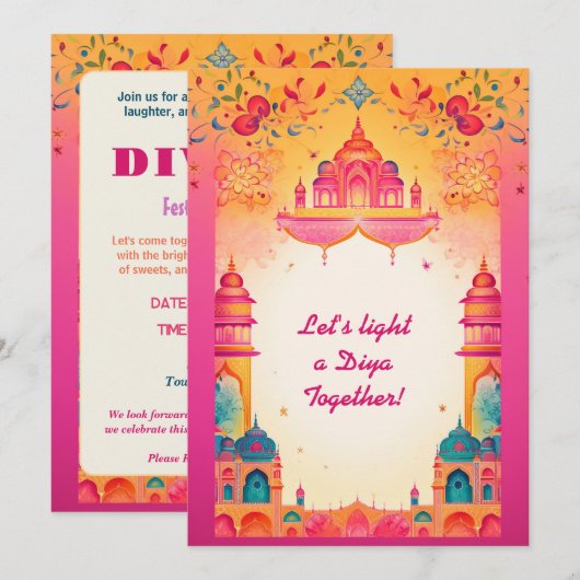 Magische Diwali uitnodiging (Voorkant / Achterkant)