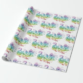 Magische dragon Pastel Pattern Thema Wrapping Pape Cadeaupapier (Uitgerold)