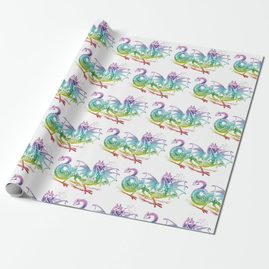 Magische dragon Pastel Pattern Thema Wrapping Pape Cadeaupapier (Uitgerold)