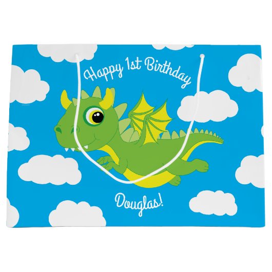 Magische Dragon Schattige 1e Verjaardag Gift Bag Groot Cadeauzakje (Voorkant)
