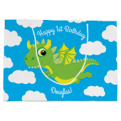 Magische Dragon Schattige 1e Verjaardag Gift Bag Groot Cadeauzakje (Achterkant)