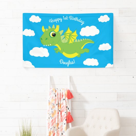 Magische Dragon Schattige 1e Verjaardagsfeestdecor Spandoek (Insitu)