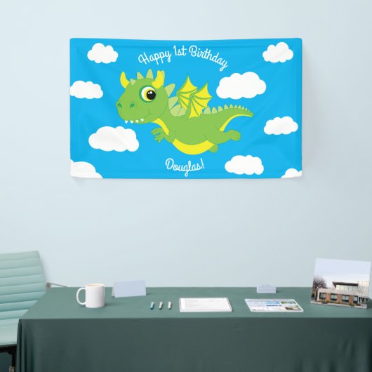 Magische Dragon Schattige 1e Verjaardagsfeestdecor Spandoek (Beurs)