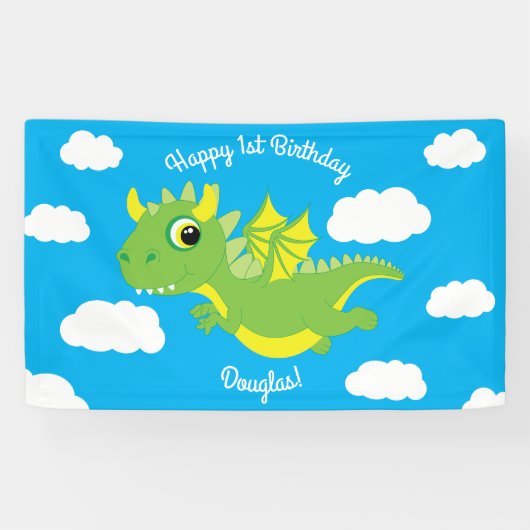 Magische Dragon Schattige 1e Verjaardagsfeestdecor Spandoek (Horizontaal)