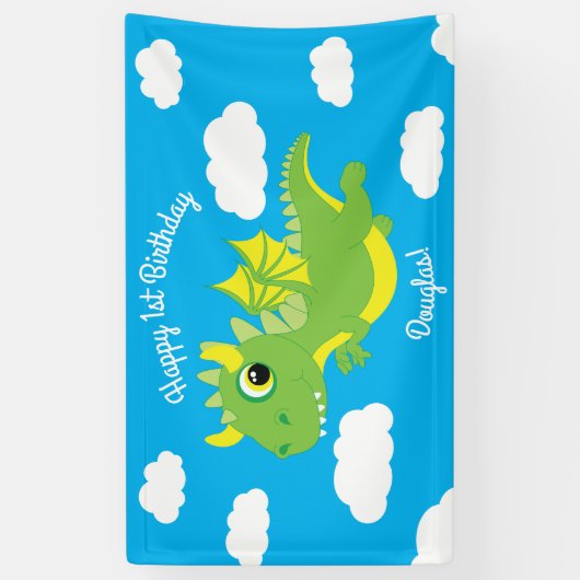 Magische Dragon Schattige 1e Verjaardagsfeestdecor Spandoek (Verticaal)