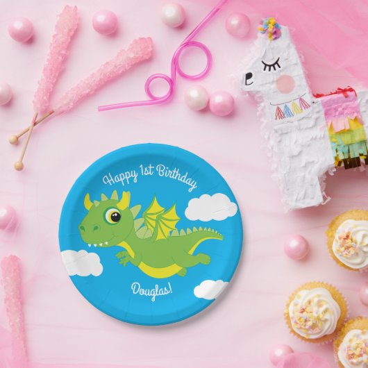 Magische Dragon Schattigee 1e Verjaardag Borden Papieren Bordje (Feest)