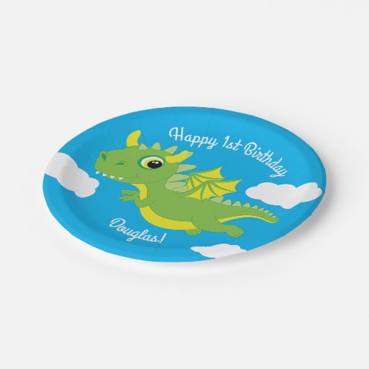 Magische Dragon Schattigee 1e Verjaardag Borden Papieren Bordje (Gekanteld)