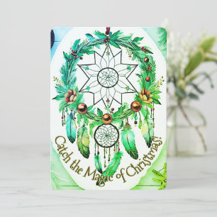 Magische Dreamcatcher Kerstkrans Groene Tonen Feestdagenkaart