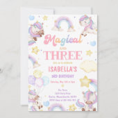 Magische Drie Regenboog Eenhoorn 3e Verjaardagsfee Kaart (Voorkant)
