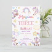 Magische Drie Regenboog Eenhoorn 3e Verjaardagsfee Kaart (Staand voorkant)