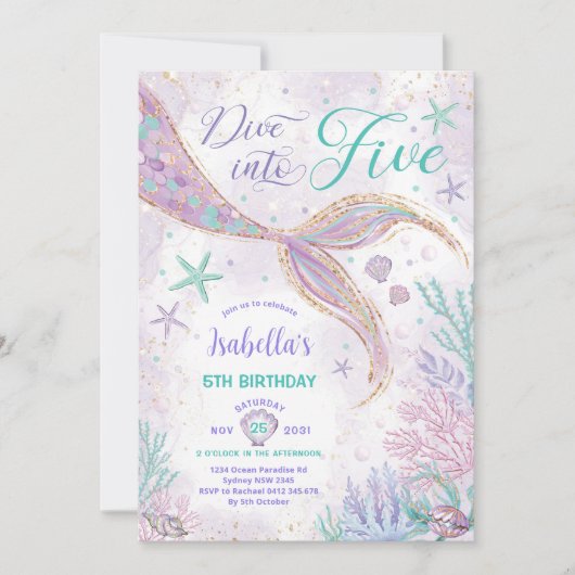 Magische Duik in Vijf Zeemeermin 5e Verjaardagsfee Kaart (Voorkant)