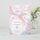 Magische Duik in Vijf Zeemeermin 5e Verjaardagsfee Kaart (Staand voorkant)