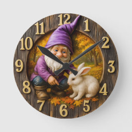 Magische dwerg & konijn in herfstbos ronde klok
