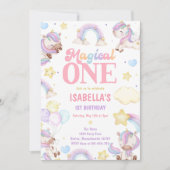 Magische een regenboog eenhoorn 1e verjaardagsfees kaart (Voorkant)
