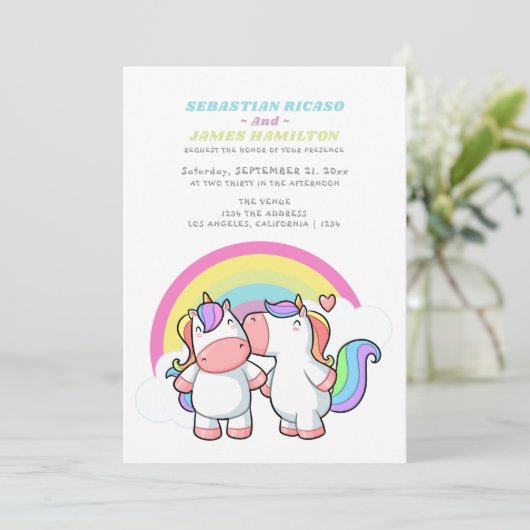 Magische eenduidige en regenboogfeiguur aankondiging (Staand voorkant)