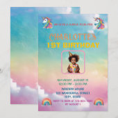 Magische Eenhoorn 1e Verjaardag Uitnodiging (Voorkant / Achterkant)