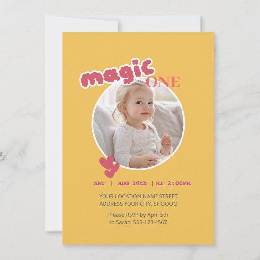 Magische Eenhoorn 1e Verjaardag Uitnodiging (Achterkant)