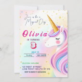 Magische Eenhoorn 3e Verjaardag Uitnodiging (Voorkant)