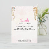 Magische Eenhoorn 3e verjaardag Uitnodiging | Roze (Staand voorkant)