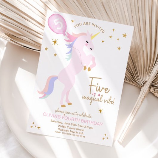 Magische Eenhoorn 5e Verjaardag Uitnodiging roze