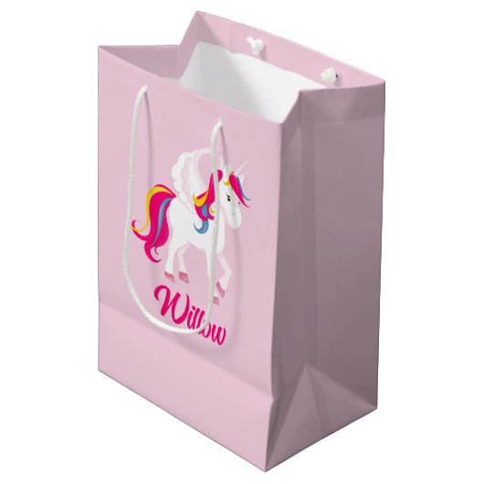 Magische Eenhoorn Aangepaste Naam of Tekst Medium Cadeauzakje (Voorkant Gekanteld)