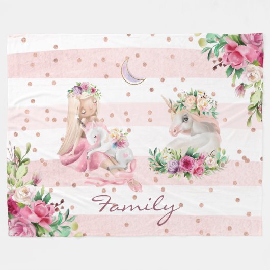 magische eenhoorn baby meisje fleece deken (Voorkant (Horizontaal))