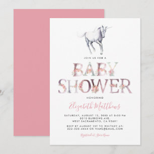 Magische Eenhoorn Baby Shower   Roze Bloem Meisje Kaart