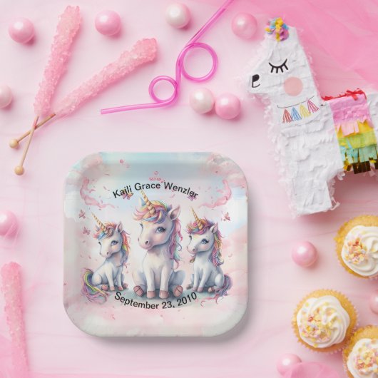 Magische Eenhoorn Baby shower Vierkant Papier Bord (Feest)