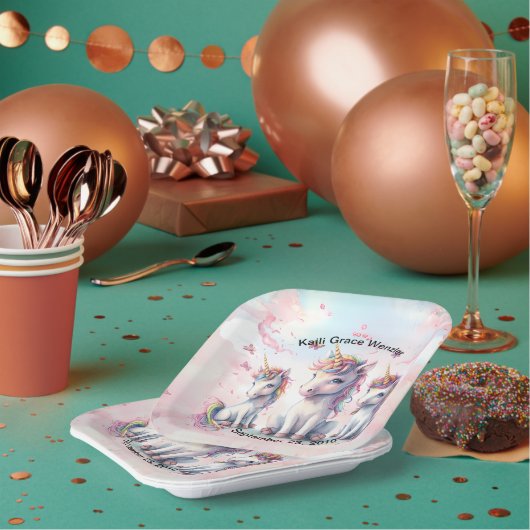 Magische Eenhoorn Baby shower Vierkant Papier Bord (Multi)