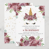 magische eenhoorn bordeaux rozen Verjaardagsuitnod Kaart (Voorkant / Achterkant)