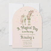 Magische Eenhoorn Custom Photo Roze Boog Verjaarda Kaart (Voorkant)