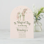 Magische Eenhoorn Custom Photo Roze Boog Verjaarda Kaart (Staand voorkant)