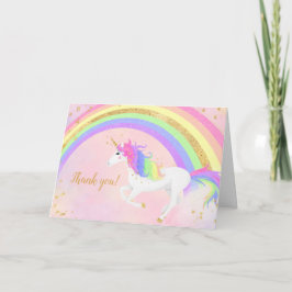 Magische eenhoorn dank u | Goud en Roze Regenboog Kaart