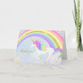 Magische eenhoorn dank u | Gouden regenboog Kaart