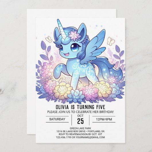 Magische Eenhoorn Digitale Verjaardag Kaart (Voorkant / Achterkant)