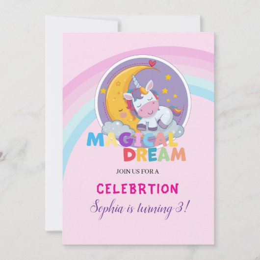 Magische eenhoorn droom uitnodiging (Voorkant)