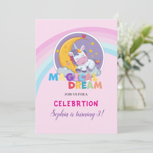 Magische eenhoorn droom uitnodiging (Staand voorkant)