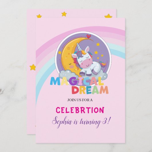 Magische eenhoorn droom uitnodiging (Voorkant / Achterkant)
