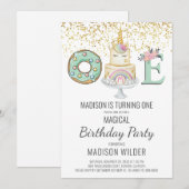 Magische eenhoorn eerste verjaardag kaart (Voorkant / Achterkant)