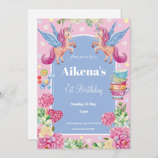 Magische Eenhoorn eerste verjaardagsfeestje Kaart (Voorkant / Achterkant)