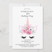 Magische Eenhoorn En Bloemige 1e Verjaardagsfeestj Kaart (Voorkant)